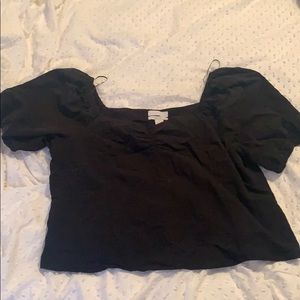 H&M linen blend sweetheart neck top puff sleeve